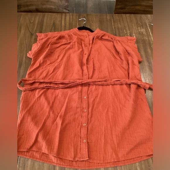 ARITZIA WILFRED free Tahoe copper red  organic cotton gauze Tie Mini dress S - Picture 8 of 11